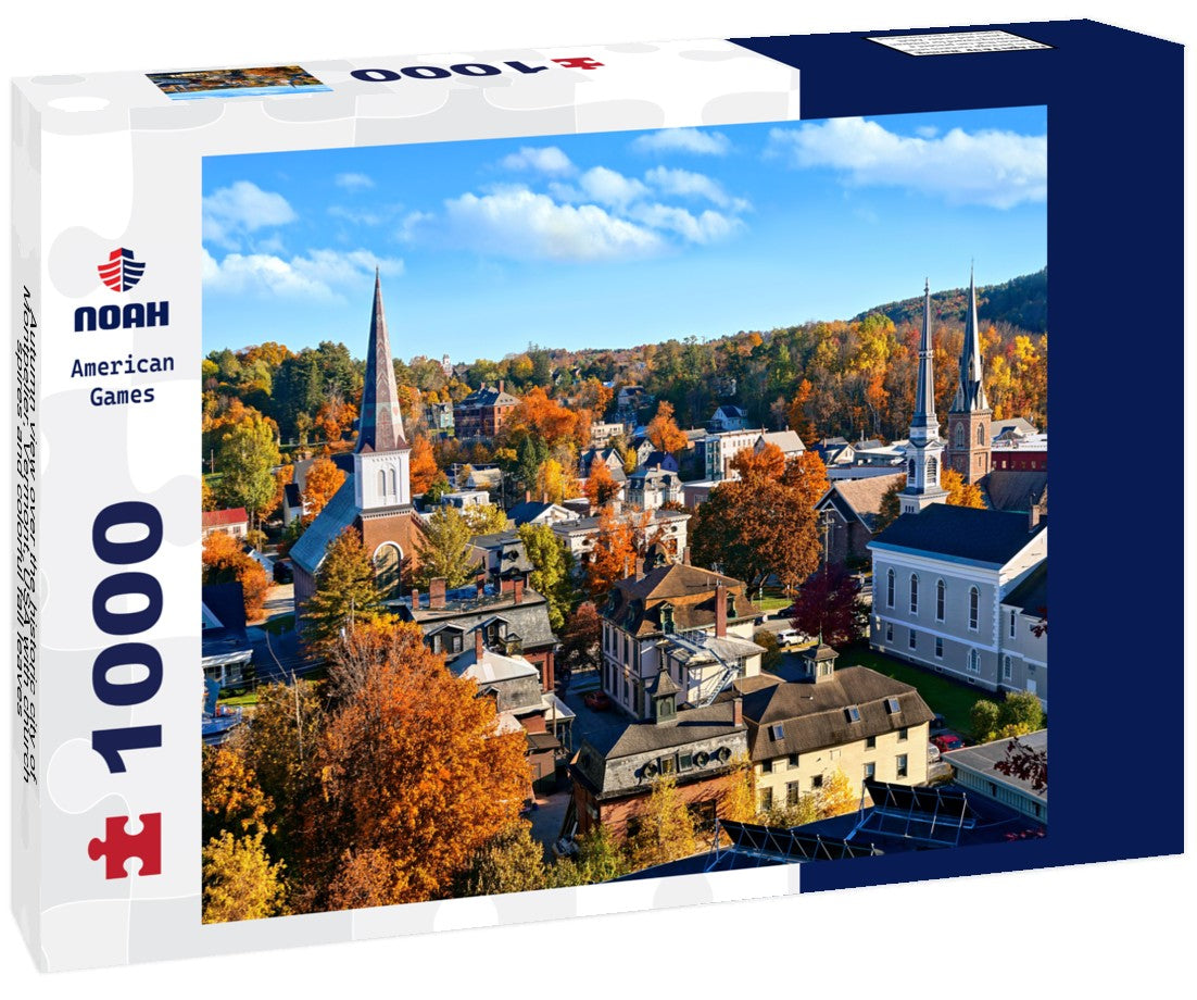 Noah Jigsaw Puzzle Autumn view over the historic city of Montpelier, Vermont, USA with church spires and colorful fall leaves 1000 pieces