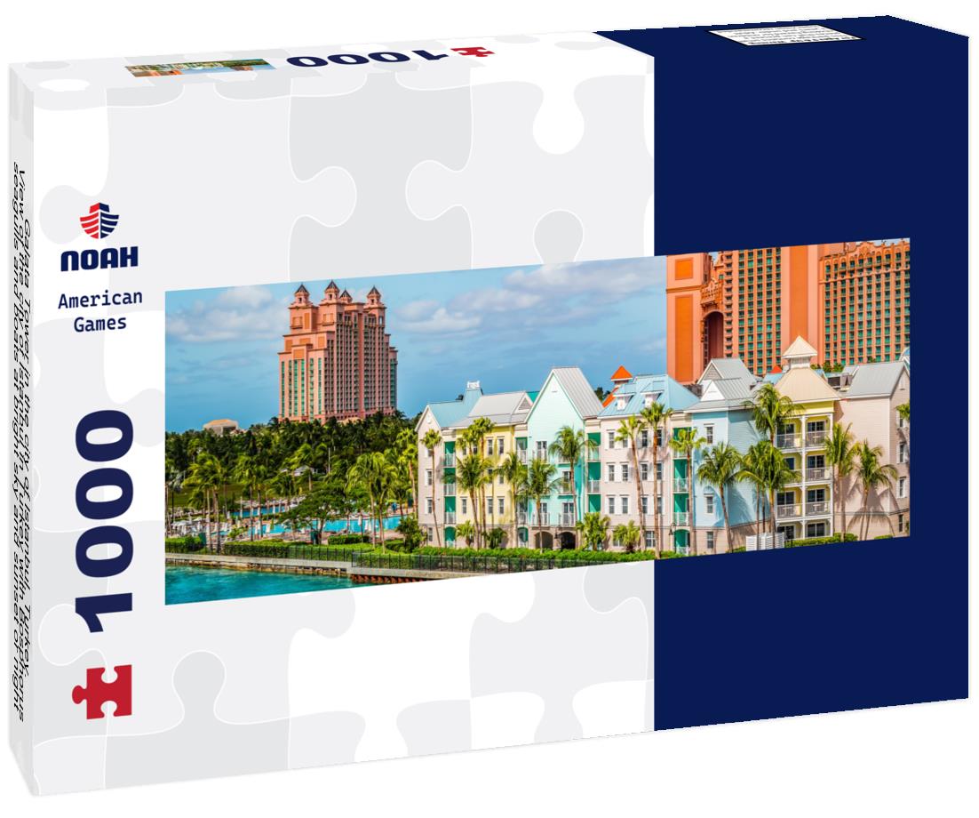 Noah Jigsaw Puzzle Galata Tower in the city of Istanbul, Turkey. View of the city of Istanbul in Turkey with Bosphorus, seagulls and boats at bright sky and sunset or night Panorama 1000 Pieces