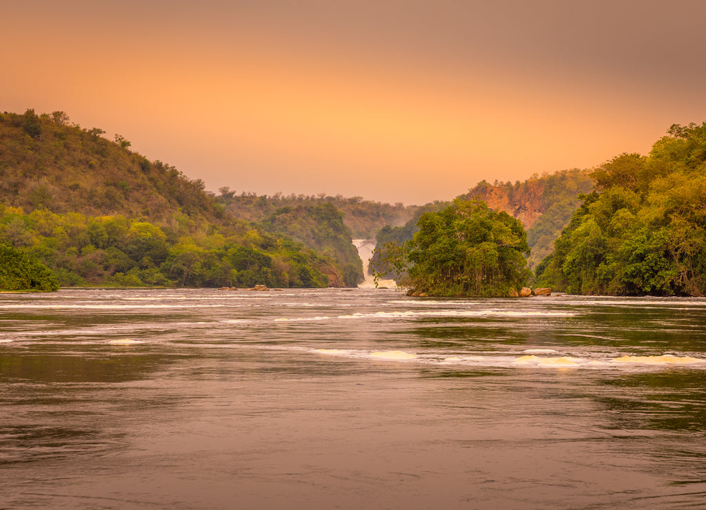 The Murchison waterfall on the Victoria Nile at sunset, Uganda