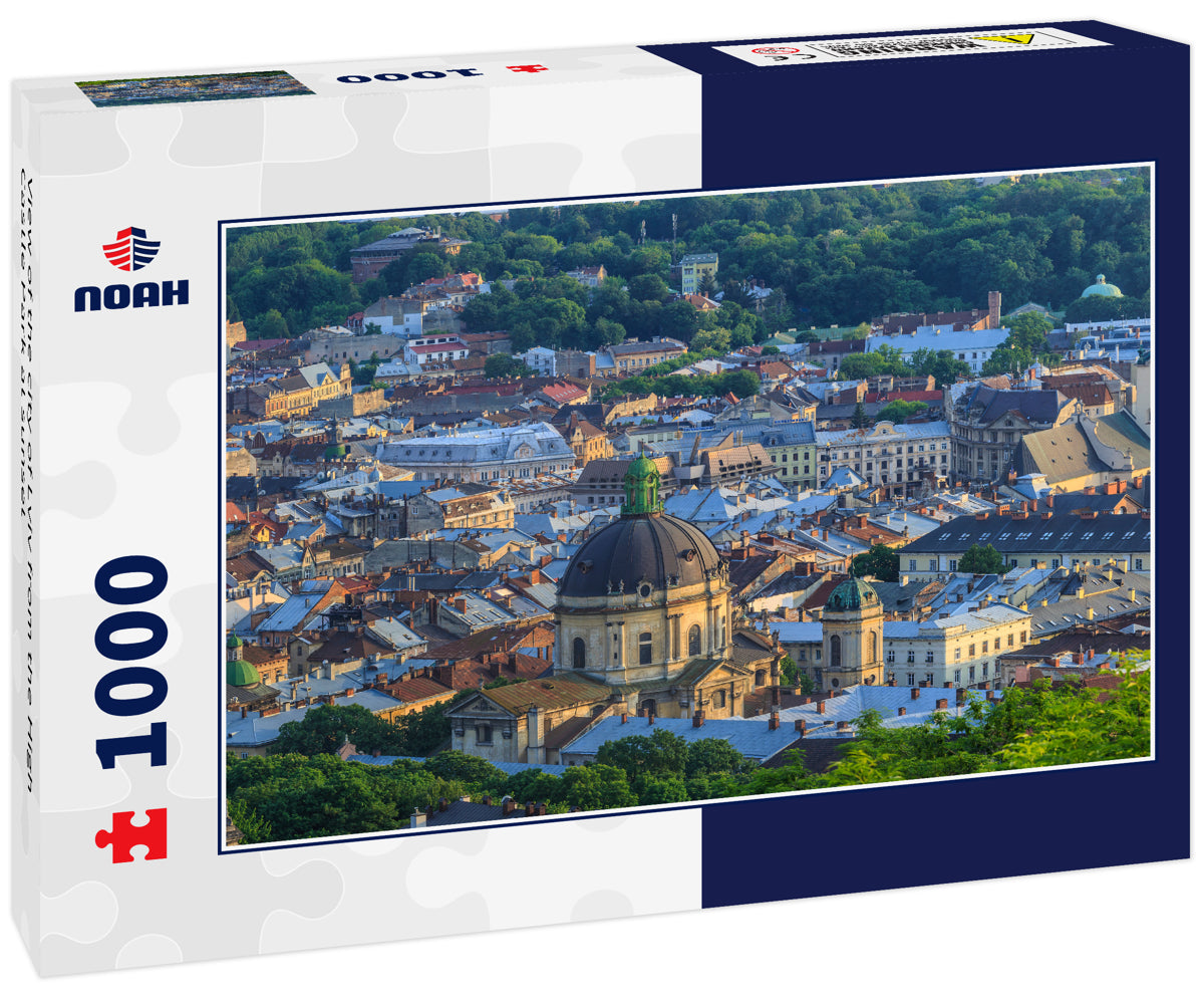 View of the city of Lviv from the High Castle Park at sunset