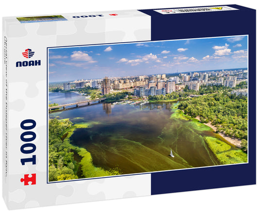 Aerial view of the Dnieper river in Kyiv, Ukraine