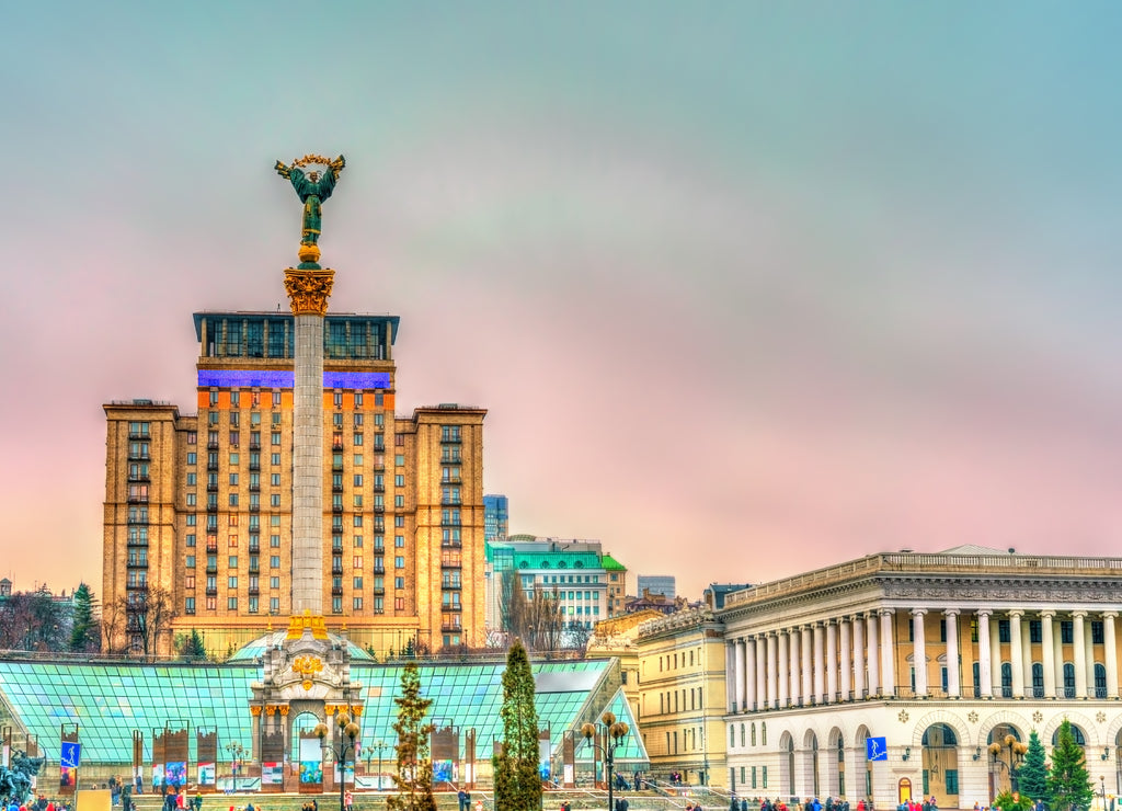 Maidan Nezalezhnosti or Independence Square, the central square of Kiev, Ukraine