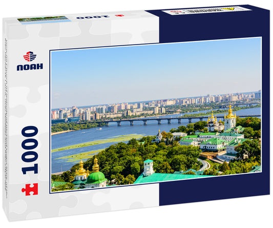 View on Church of Nativity of Blessed Virgin Mary of the Kiev Pechersk Lavra, river Dnieper and Kiev cityscape