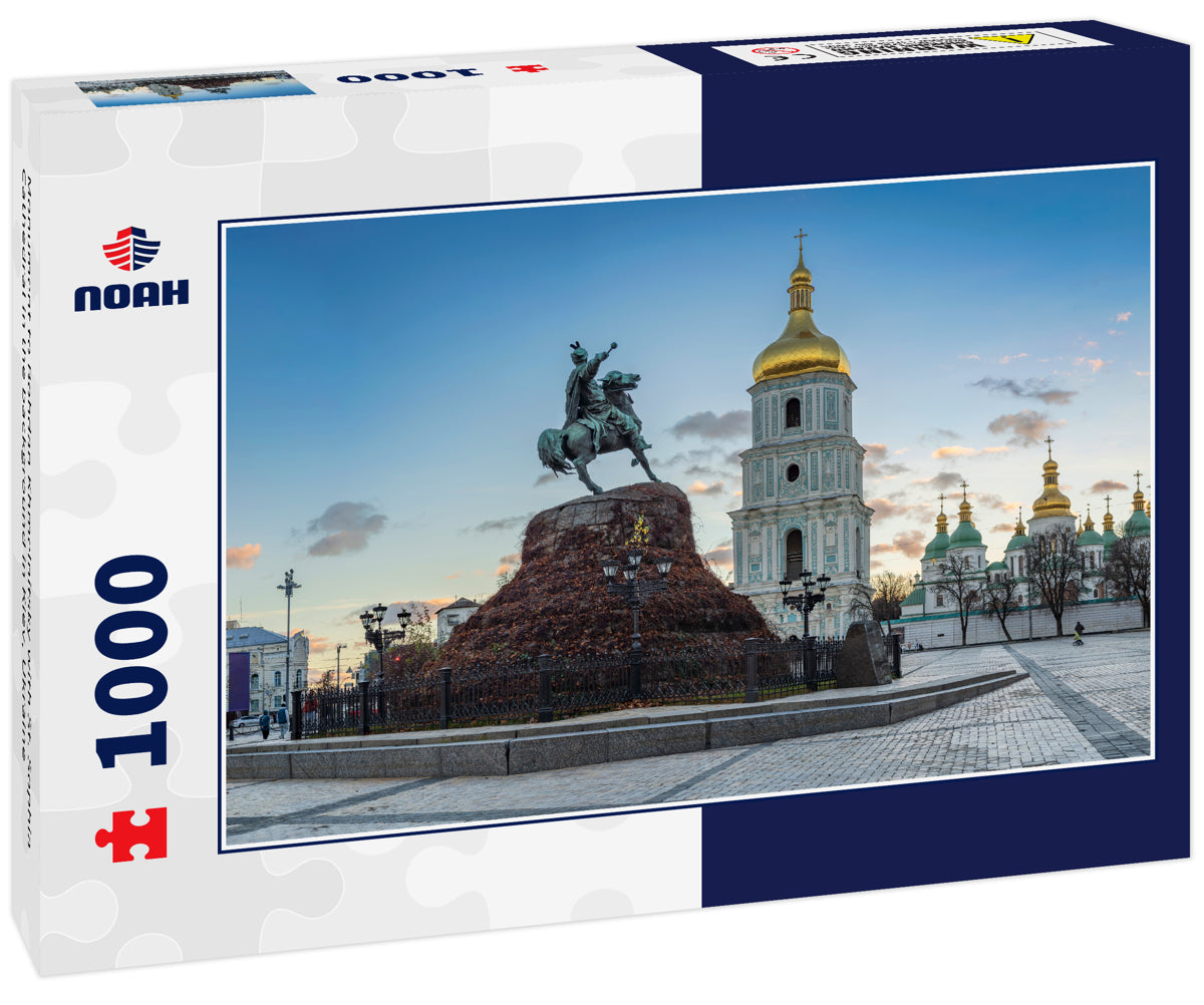 Monument to Bohdan Khmelnitsky with St. Sophia Cathedral in the background in Kiev, Ukraine