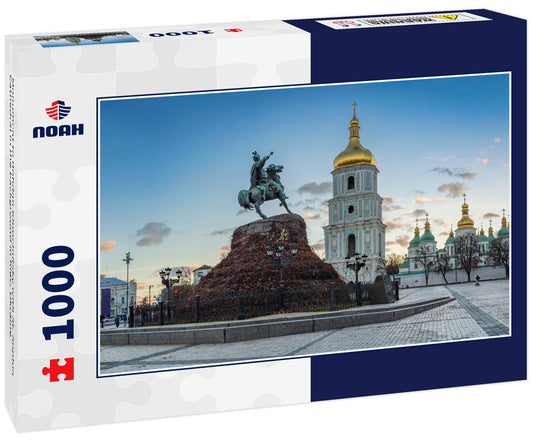 Monument to Bohdan Khmelnitsky with St. Sophia Cathedral in the background in Kiev, Ukraine