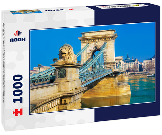 Closeup view of the historic Liberty bridge infrastructure across Danube river in Budapest, Hungary