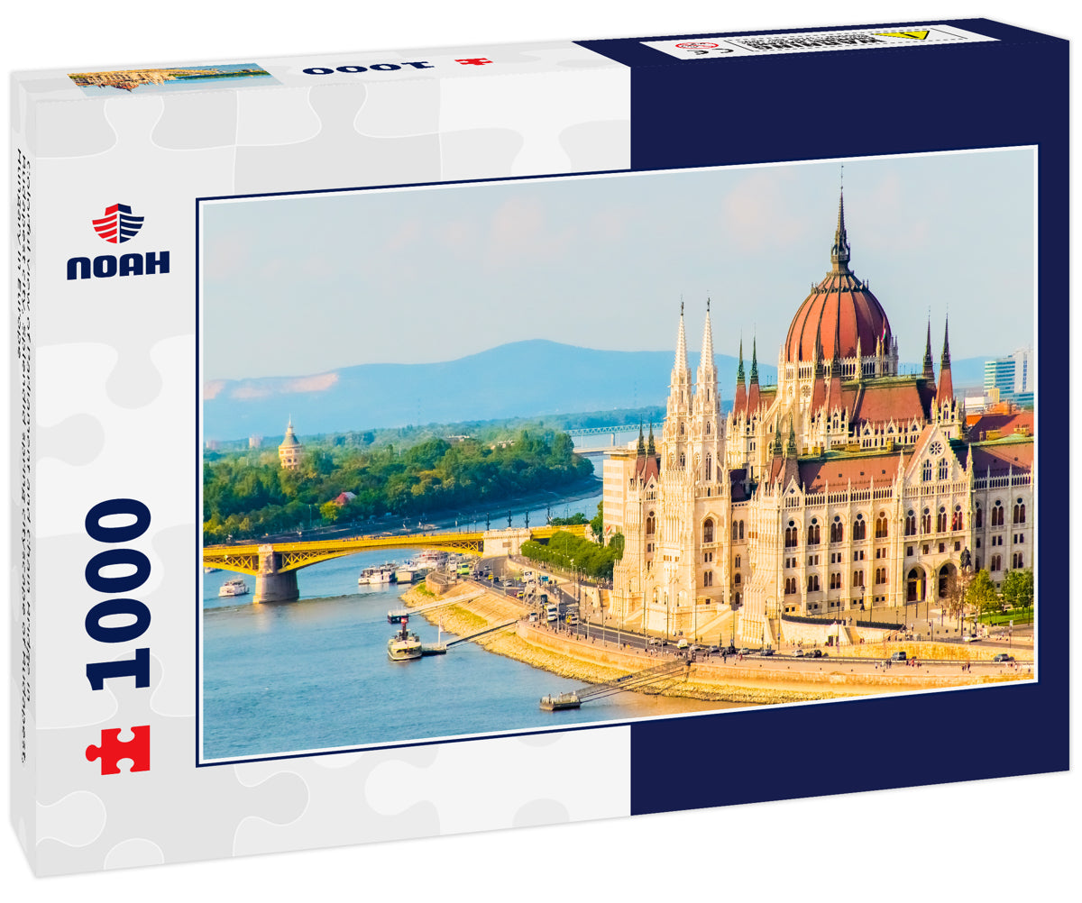 Colorful view of Parliament and Chain Bridge in Budapest city, Splendid spring cityscape of Budapest, Hungary in Europe