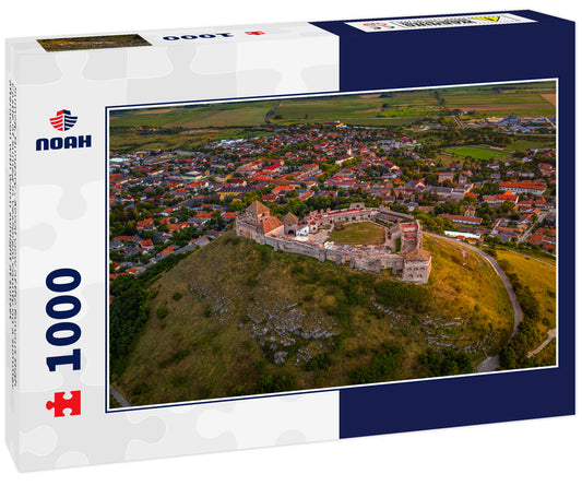 Sumeg, Hungary - Aerial view of the famous High Castle of Sumeg in Veszprem county on a summer afternoon with warm sunlight at sunset