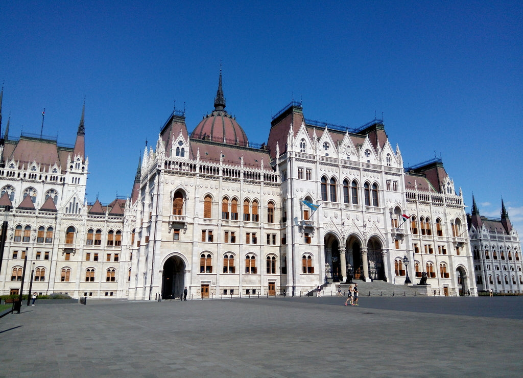 Hungarian parliament building on a sunny day. Beautiful urban scape of European city in the morning