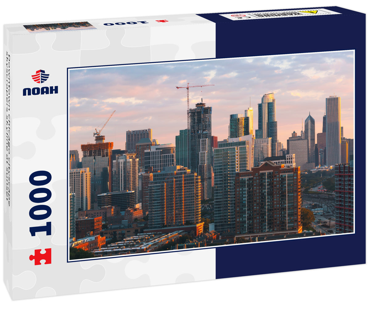 Downtown chicago cityscape skyscrapers skyline at sunset