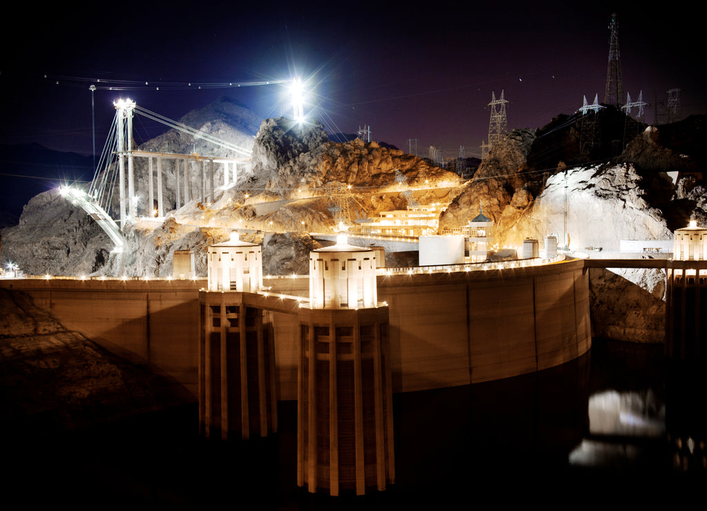 Hoover dam at night, Colorado, USA