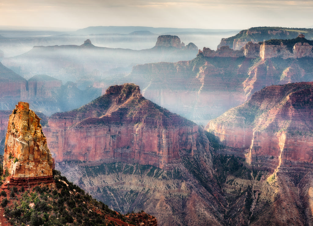 Early Morning Sun and fog on Point Imperial, North Rim Grand Canyon National Park