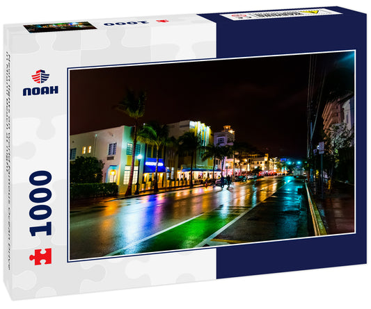 Neon lights on world famous Ocean Drive in Miami Beach at night