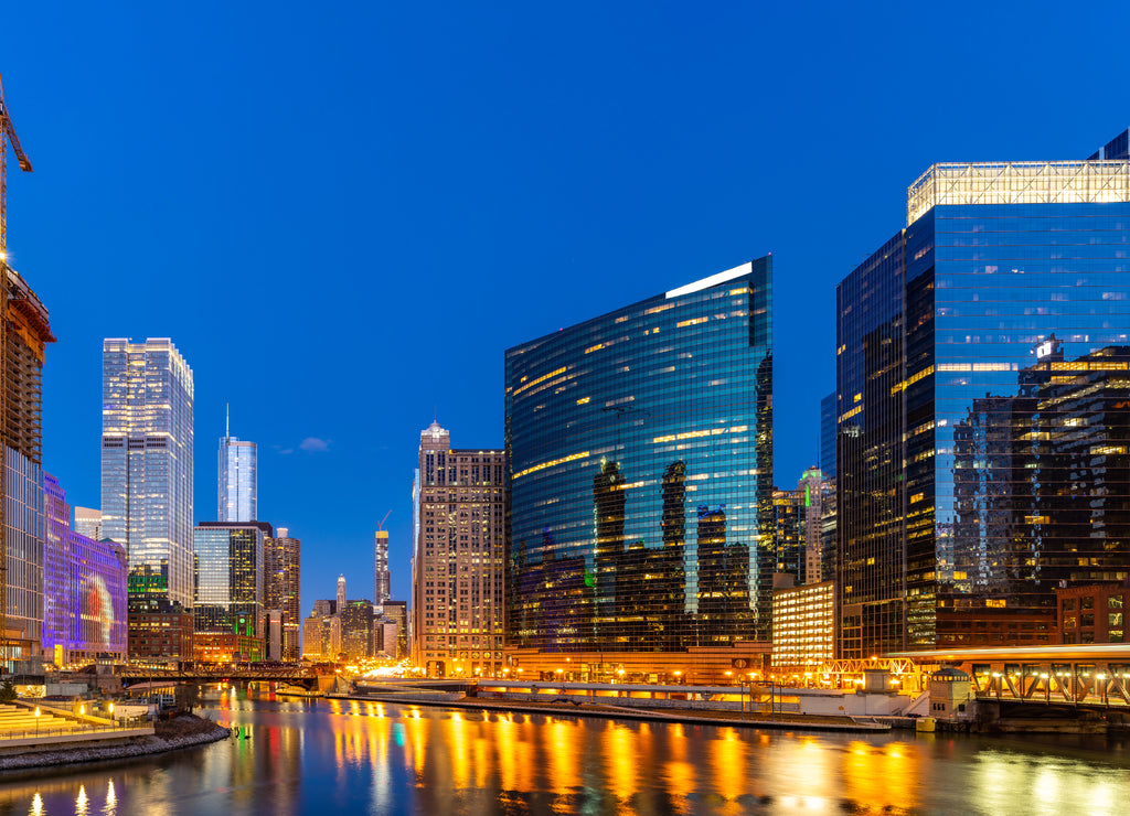 Chicago downtown night sunset panorama