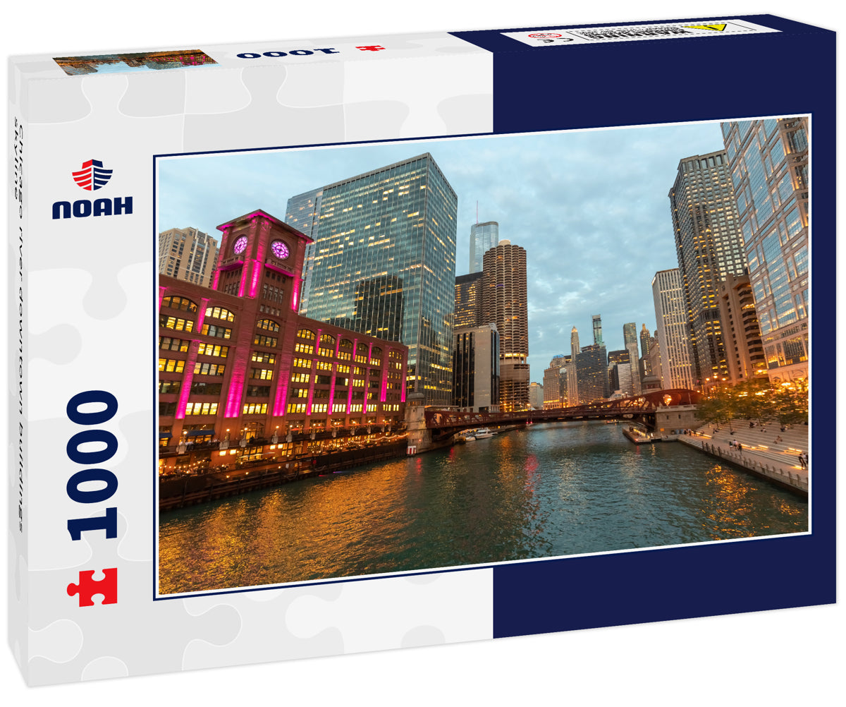 Chicago river downtown buildings skyline