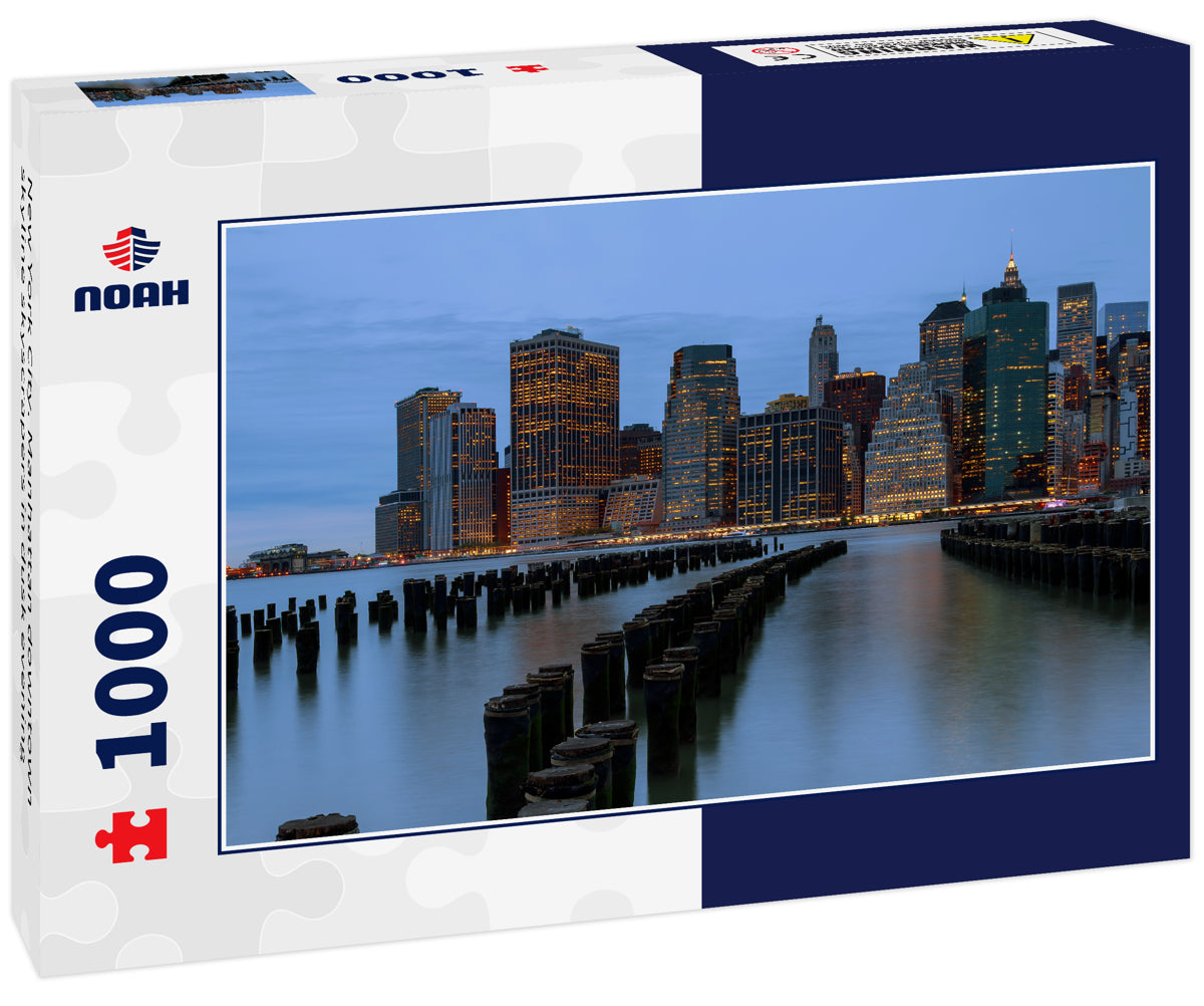 New York City. Manhattan downtown skyline skyscrapers in dusk evening