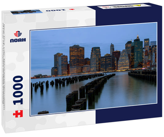 New York City. Manhattan downtown skyline skyscrapers in dusk evening