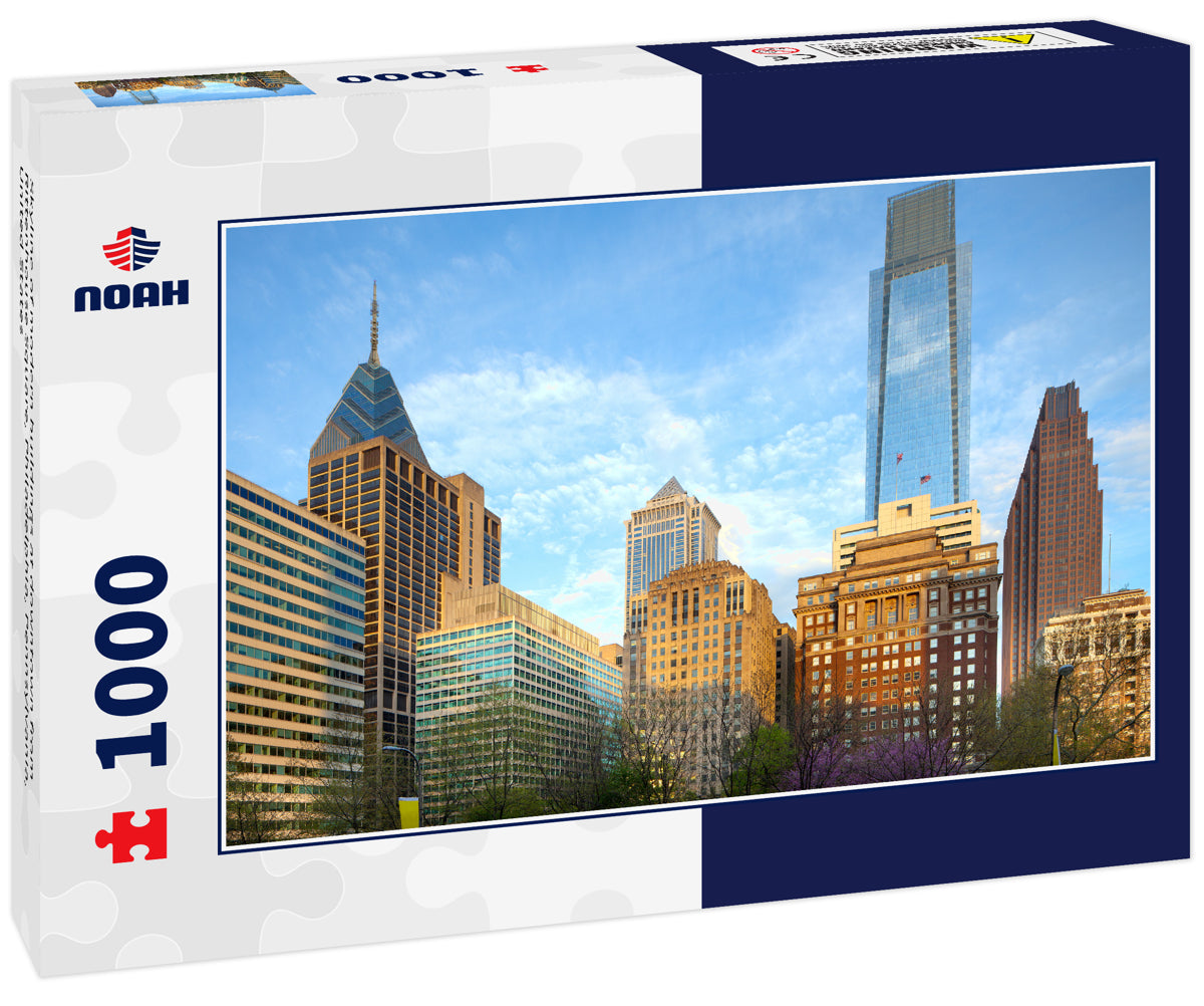 Skyline of modern buildings at downtown from Rittenhouse Square, Philadelphia, Pennsylvania, United States