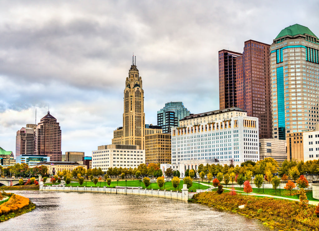 Cityscape of Columbus above the Scioto River - Ohio, United States