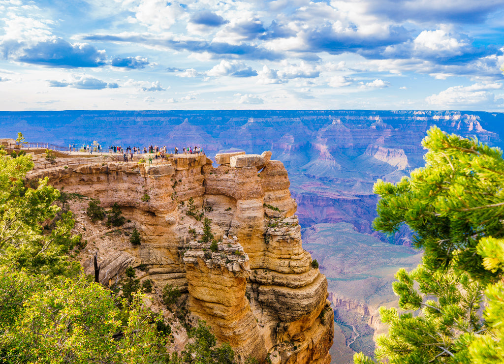 Panoramic image of the colorful Sunset on the Grand Canyon in Grand Canyon National Park from the south rim part, Arizona