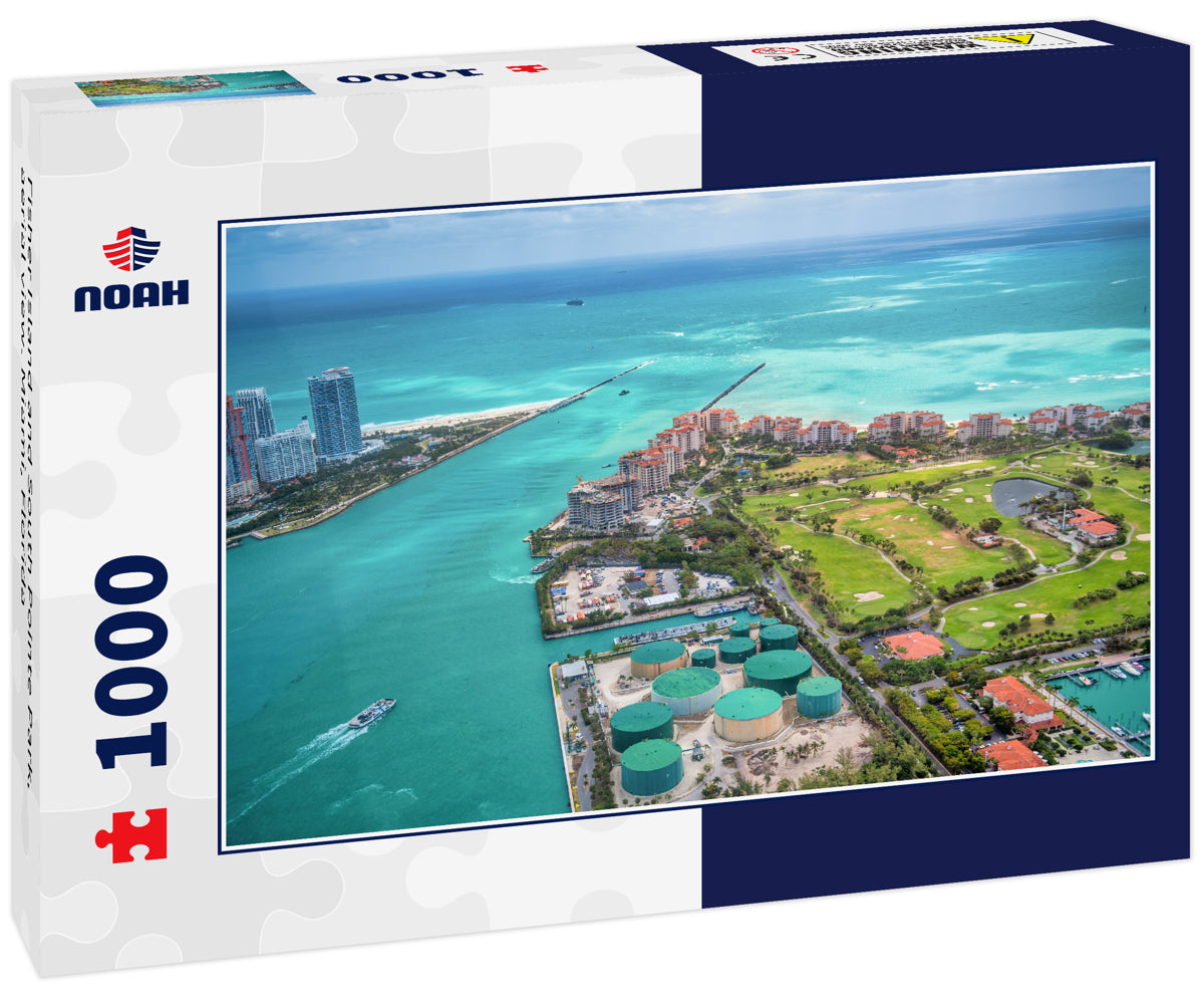 Fisher Island and South Pointe Park, aerial view. Miami, Florida