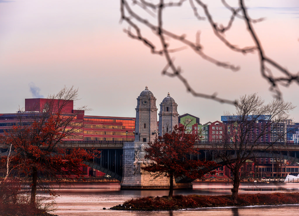 View of Longfellow Bridge,Boston in the morning. It is a bridge spanning the Charles River to connect Boston's Beacon Hill neighborhood with the Kendall Square area of Cambridge, Massachusetts