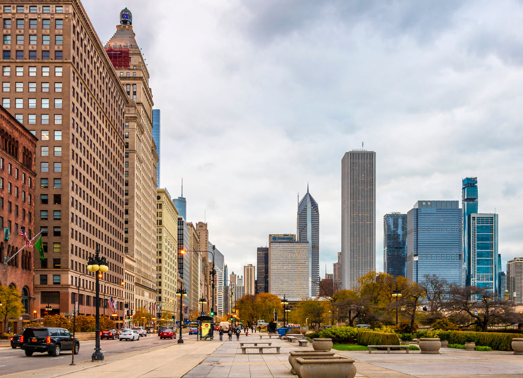 Chicago City street view in Illinois of USA