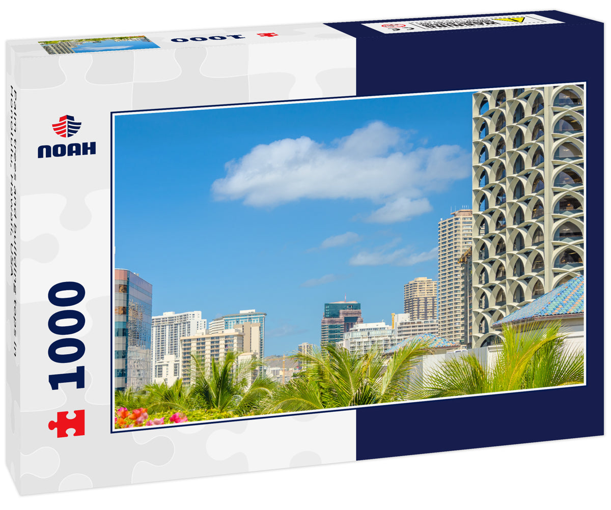 Palm trees and building tops in Honolulu, Hawaii, USA