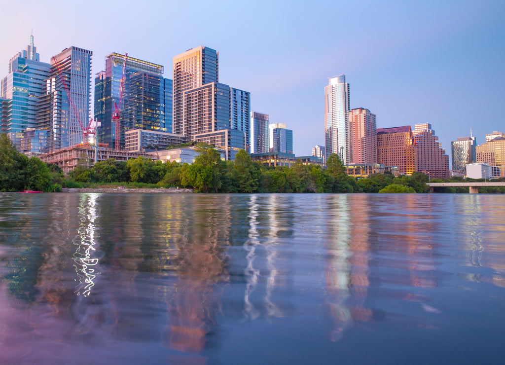 Amazing Dramatic Austin Texas Sunset Mirror Town Lake Reflection with Colorful Cloud Reflecting on the Colorado River