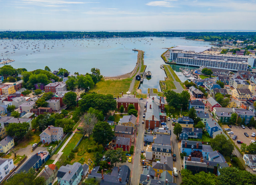 Salem Maritime National Historic Site and Salem Harbor aerial view in city of Salem, Massachusetts