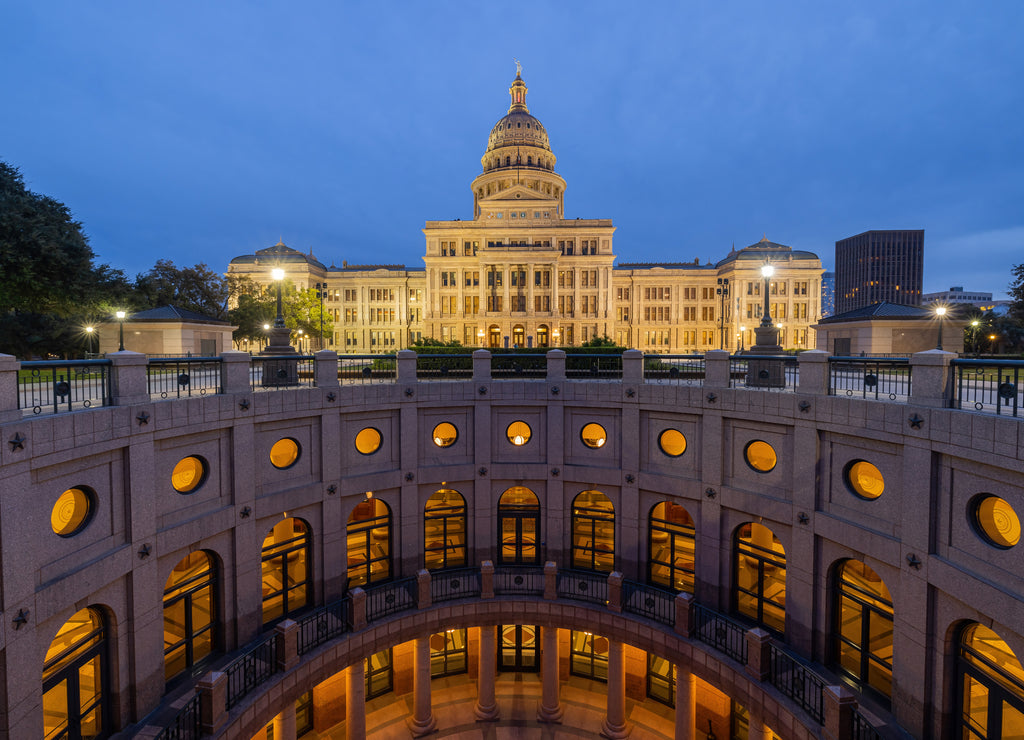 Twilight view of Texas Capitol