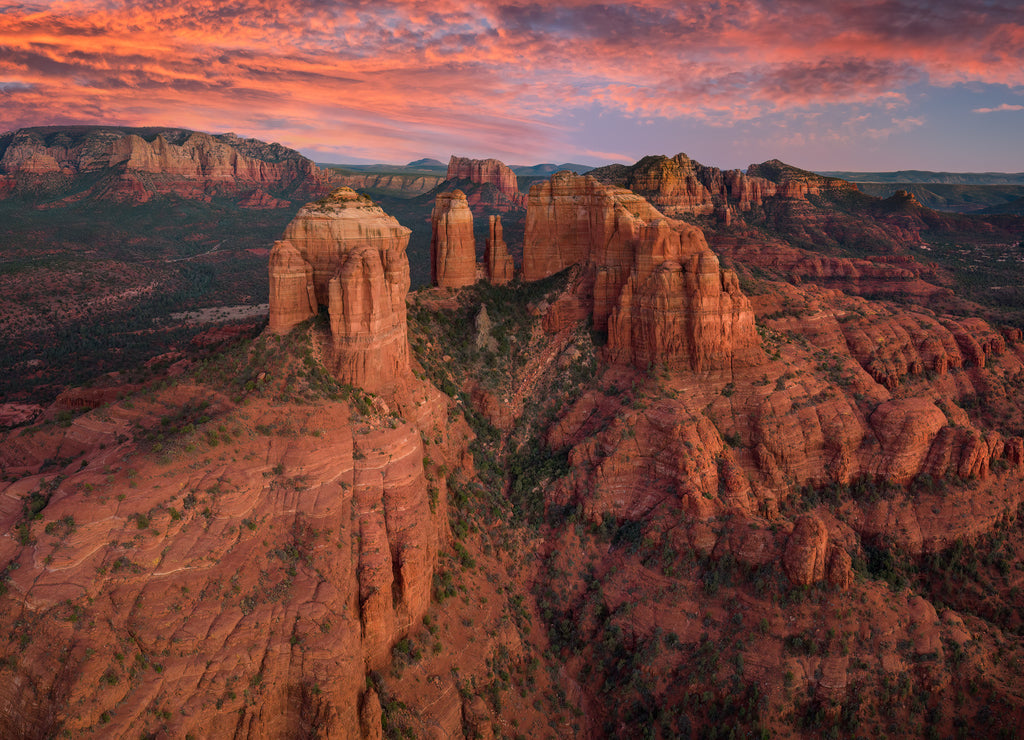 Sedona Arizona with a red sunset