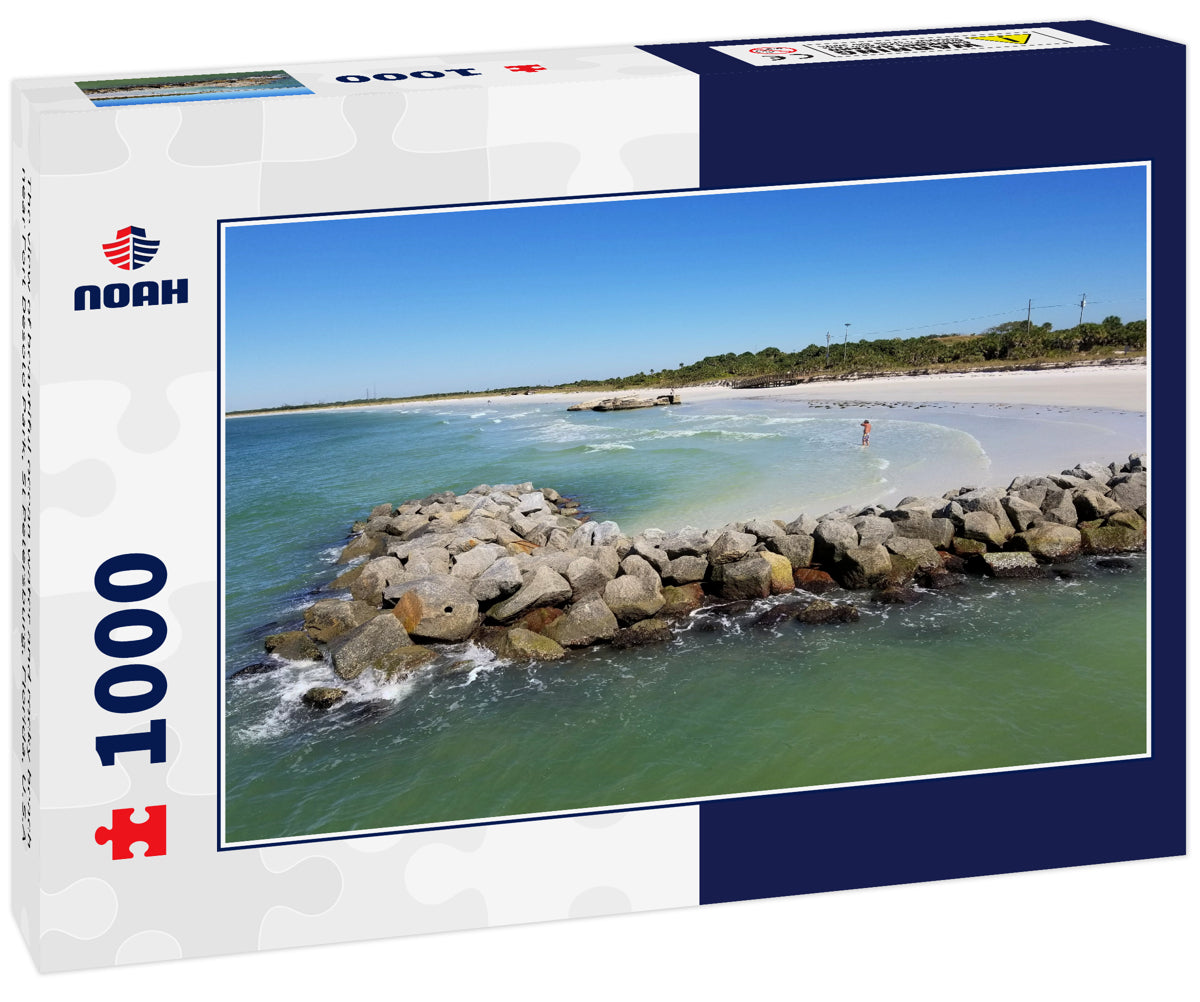 The view of beautiful ocean water and rocky beach near Fort Desoto Park, St Petersburg, Florida, U.S.A