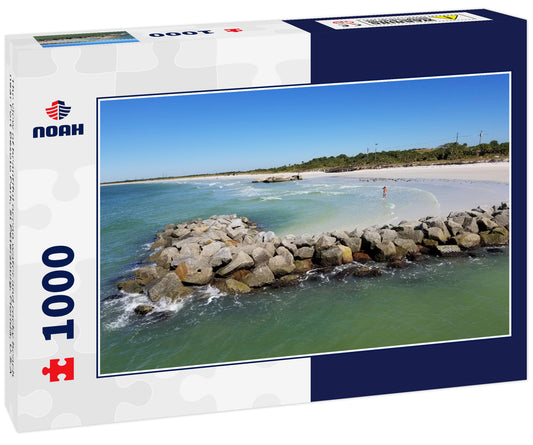 The view of beautiful ocean water and rocky beach near Fort Desoto Park, St Petersburg, Florida, U.S.A