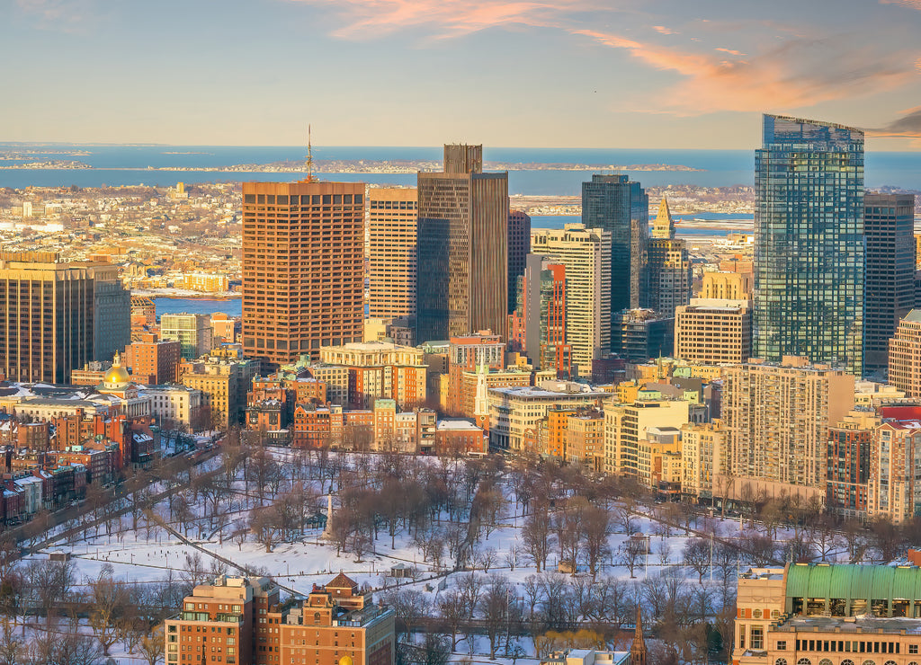 Downtown Boston city skyline cityscape of Massachusetts in United States