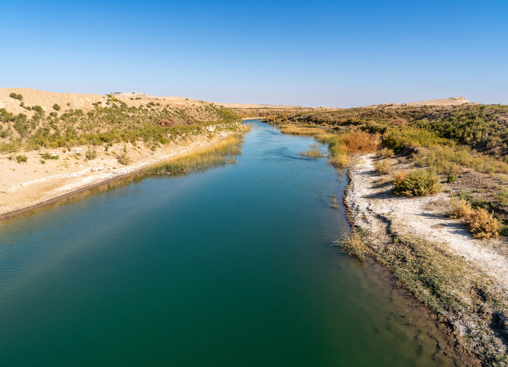 Uzbekistan, landscape when crossing the Amu Darya River near the city of Nukus