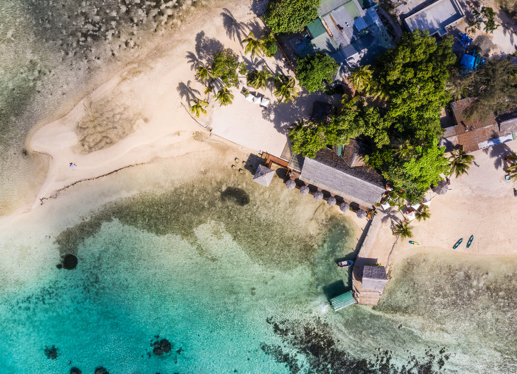 Top down view of the idyllic Erakor island in the Port Vila bay, Vanuatu capital city in the Pacific Ocean