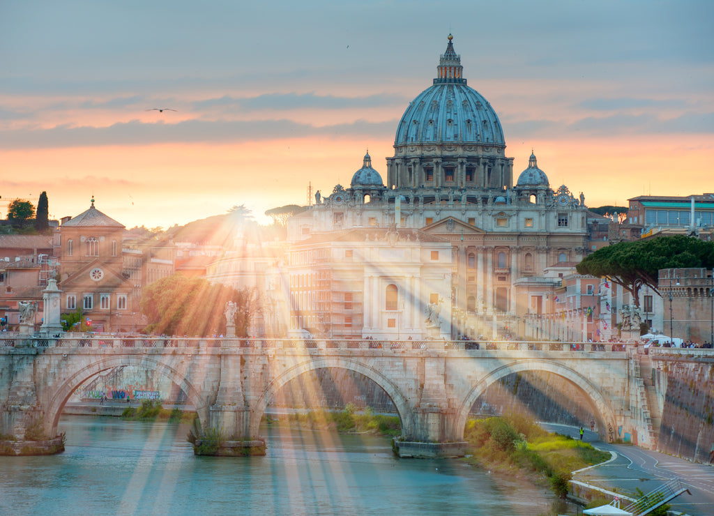 View at Tiber and St. Peter's cathedral in Rome