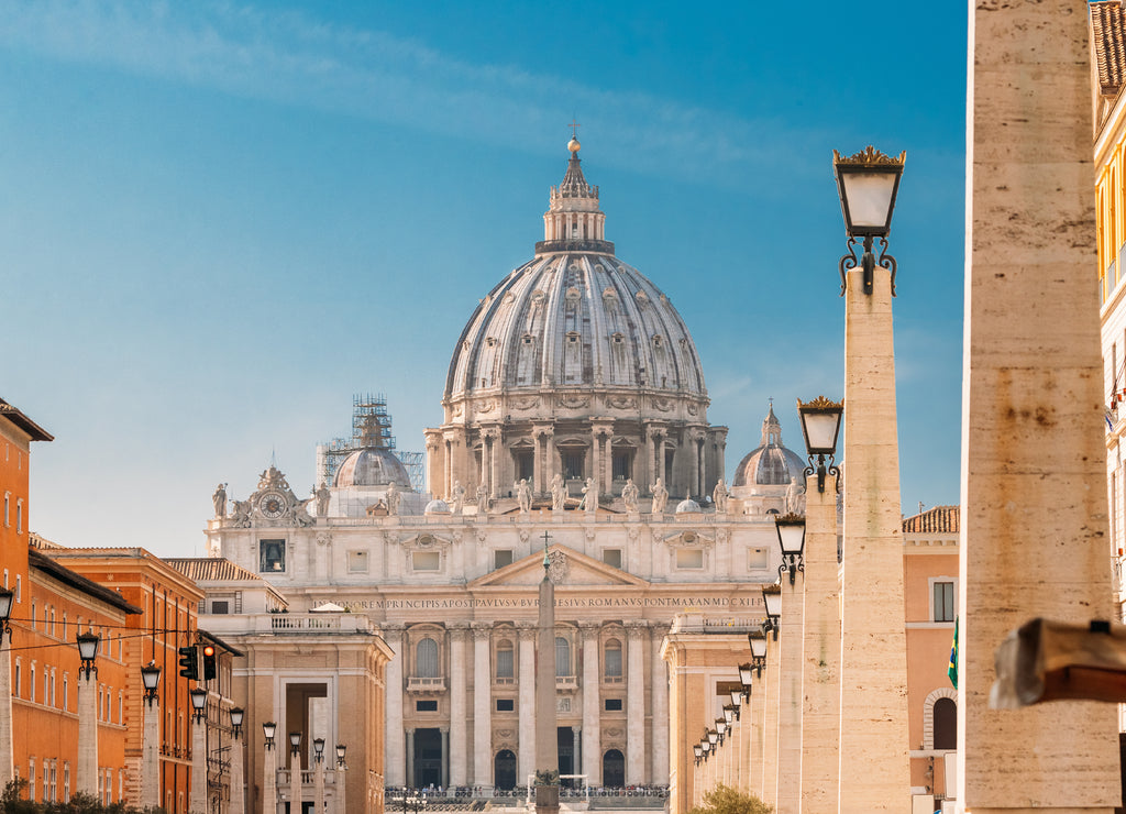 Rome, Italy. St. Peter's Square With Papal Basilica Of St. Peter In The Vatican