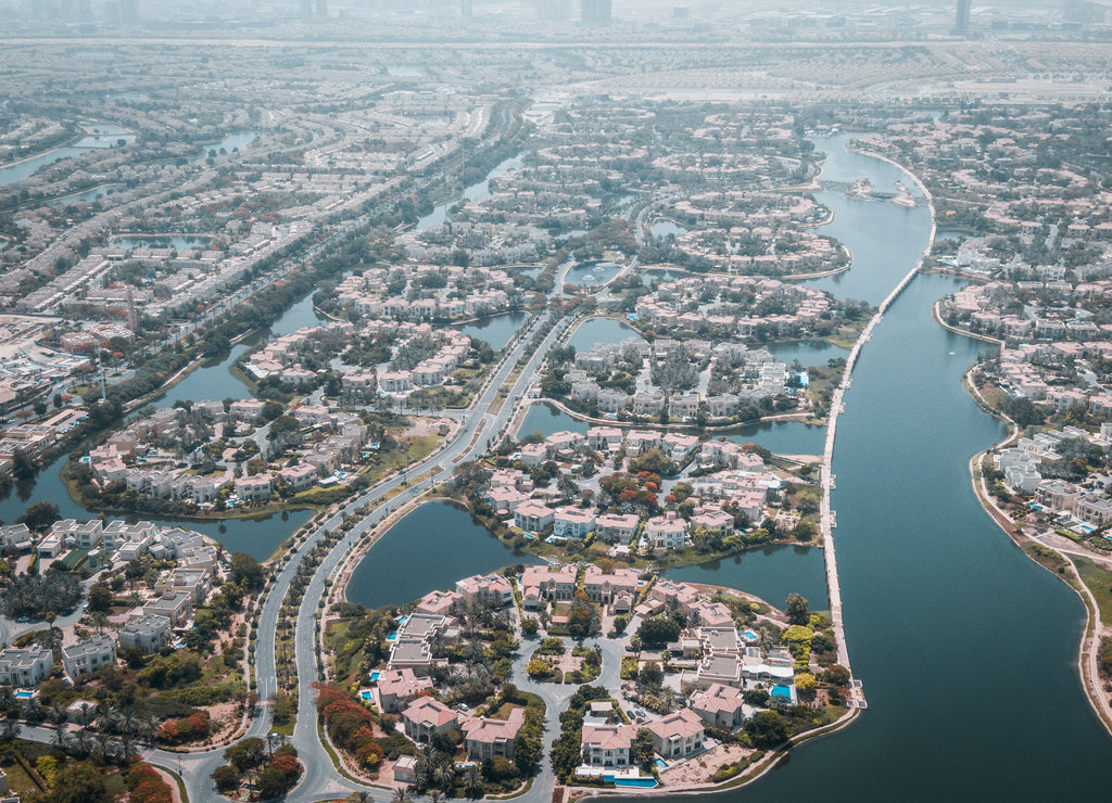Aerial of the Jumeirah Islands in Dubai, United Arab Emirates