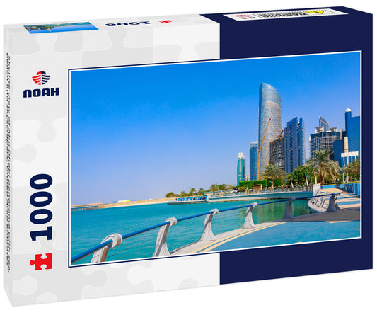 Skyline view of Abu Dhabi panorama with sea, beach and skyscrapers, United Arab Emirates