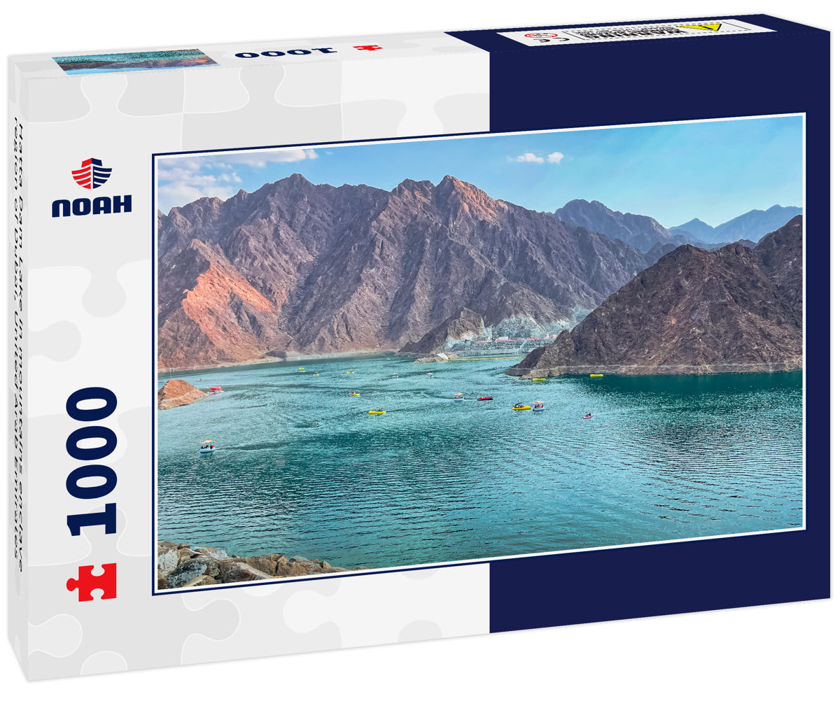 Hatta Dam Lake in mountains enclave region of Dubai, United Arab Emirates