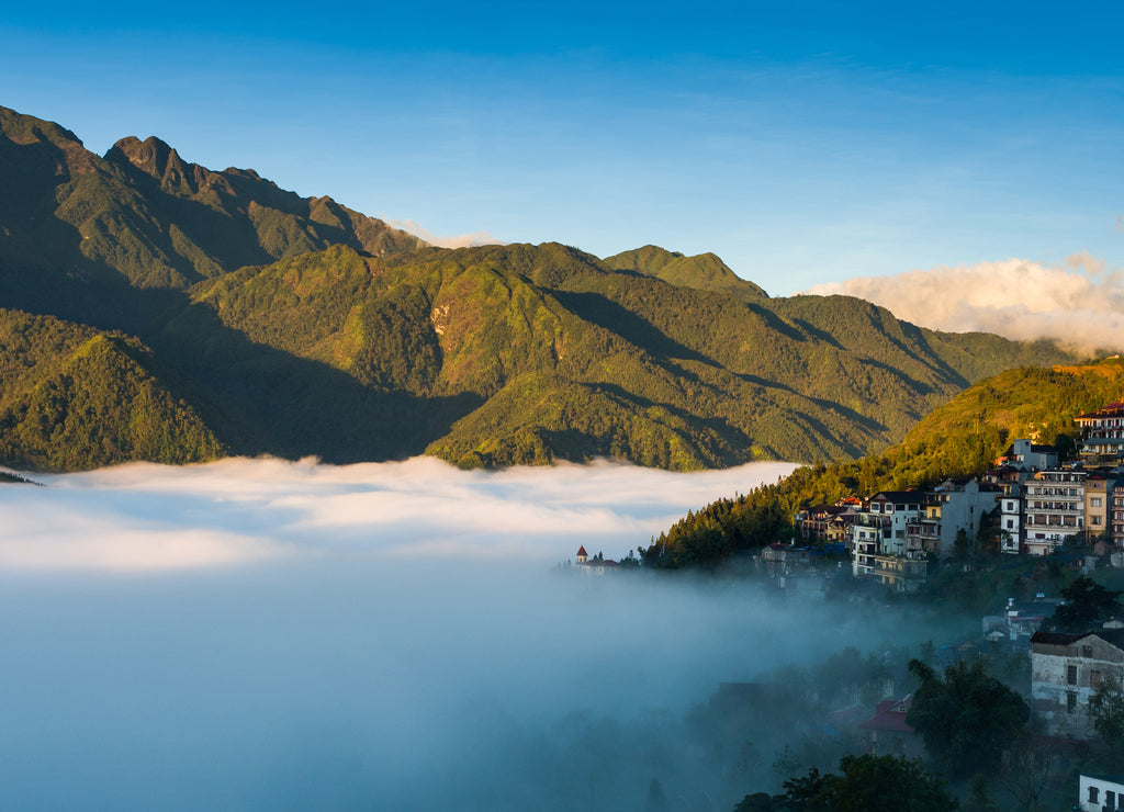 Sapa valley city in the nature mist in the morning at Hanoi in Vietnam