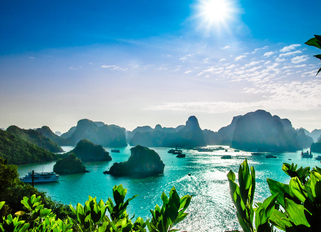 View on karst landscape by halong bay in Vietnam