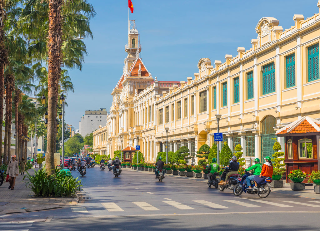 The People's Committee of Ho Chi Minh City with blue sky in Ho Chi Minh, Vietnam