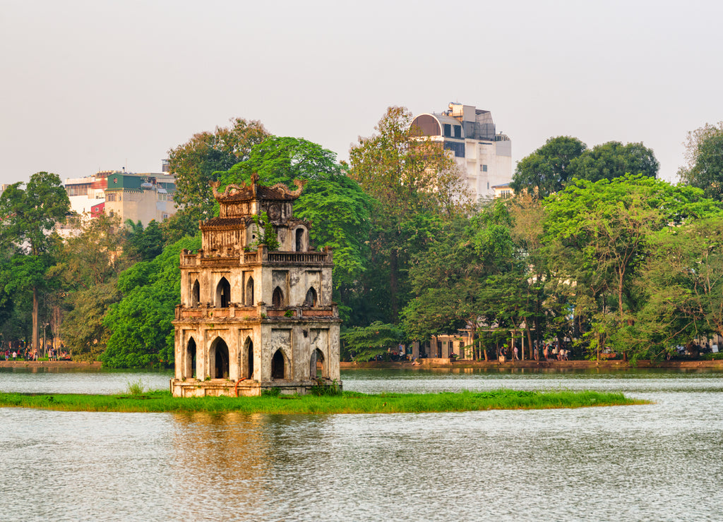 Sunset view of the Turtle Tower, Hanoi, Vietnam