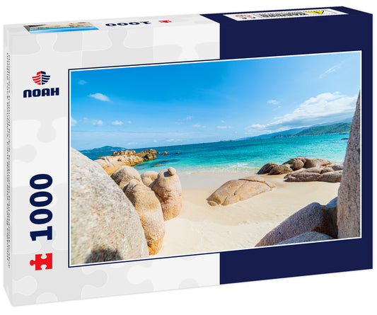 Gorgeous tropical beach turquoise transparent water unique rock boulders, Cam Ranh Nha Trang Vietnam