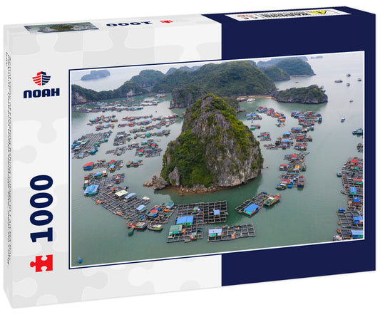 Aerial view of Floating fishing village in Lan Ha Bay, Vietnam. UNESCO World Heritage Site. Near Ha Long bay