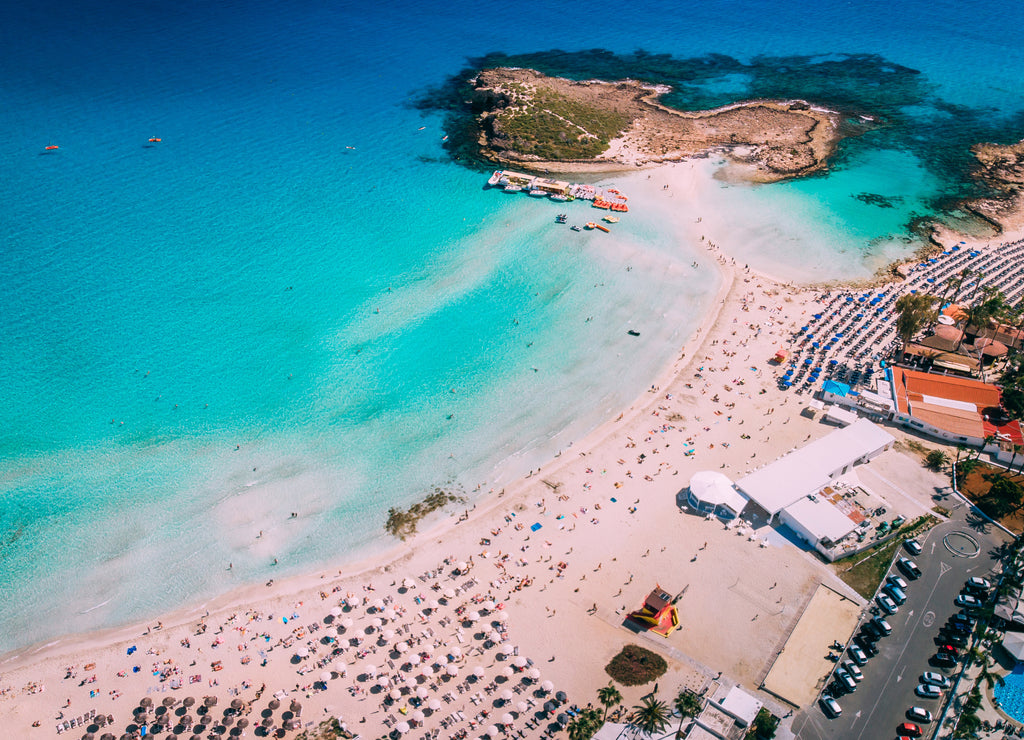 Aerial view of beautiful Nissi beach in Ayia Napa