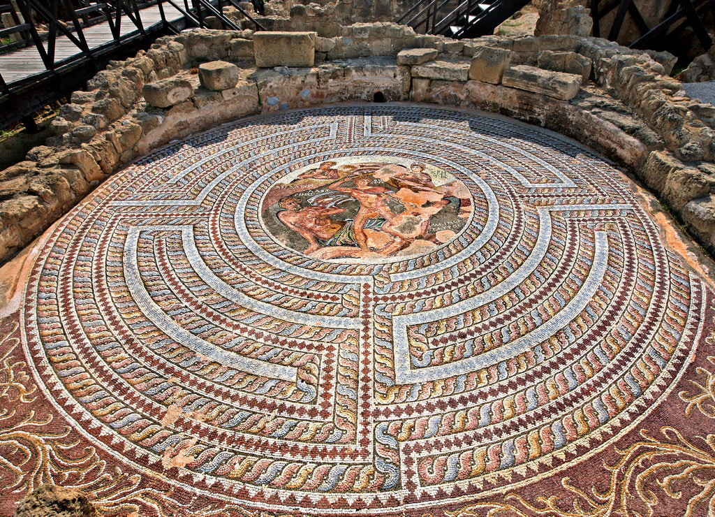 Impressive and very well preserved mosaic in the "House of Theseus", at the Archaeological Park of Kato Paphos (UNESCO World Heritage Site), Cyprus